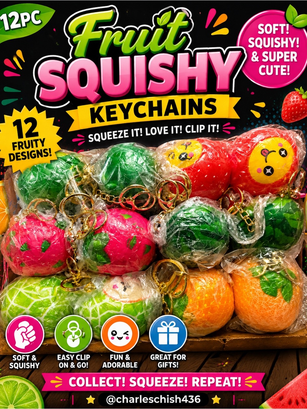 - Assorted Pink, Green, Orange (12PC)
